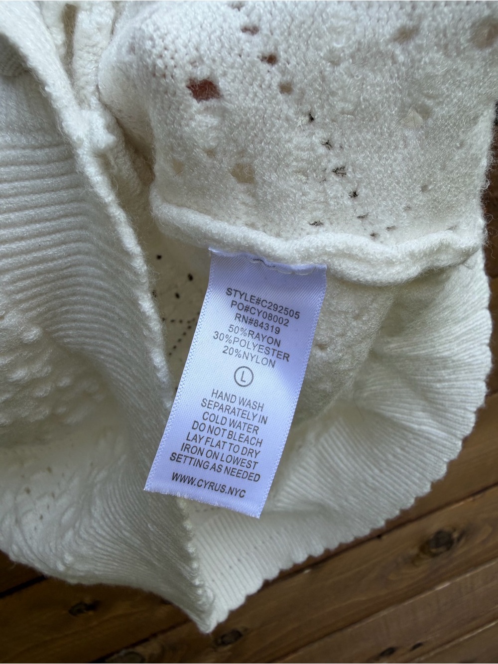 Cyrus Cream Openwork Knit Button-Up Short Sleeve Sweater Cardigan Blouse - Picture 5 of 8